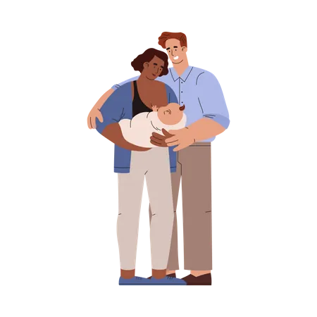 Mère et père avec bébé nouveau-né  Illustration