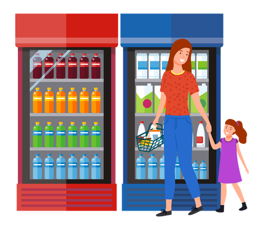 Mère faisant du shopping avec sa fille  Illustration