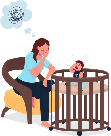 Mère fatiguée avec bébé qui pleure  Illustration
