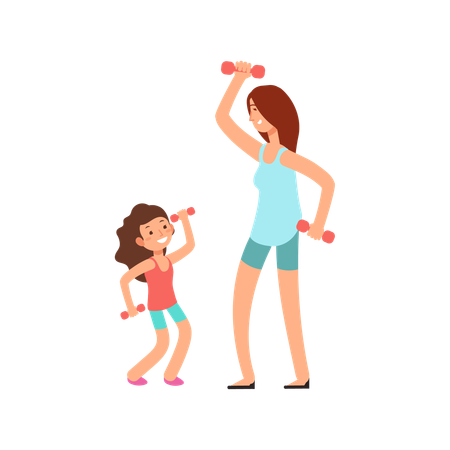 Mère fille faisant de l'exercice physique  Illustration