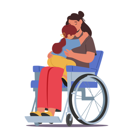 Mère handicapée résiliente en fauteuil roulant  Illustration