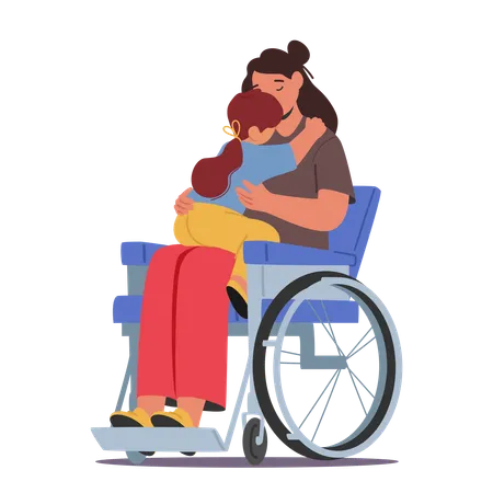 Mère handicapée résiliente en fauteuil roulant  Illustration