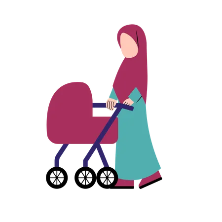 Mère islamique avec poussette bébé  Illustration