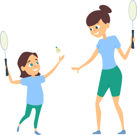 Mère jouant au badminton avec sa fille  Illustration