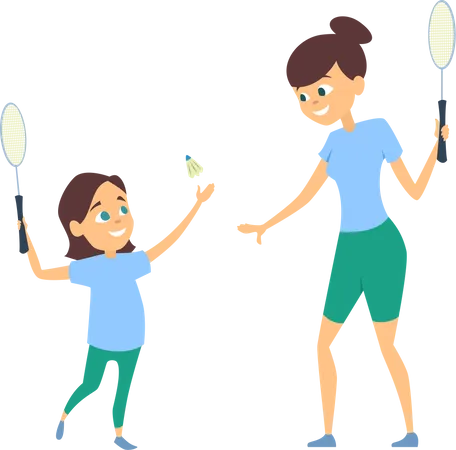 Mère jouant au badminton avec sa fille  Illustration