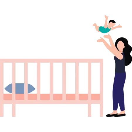 La mère joue avec bébé  Illustration