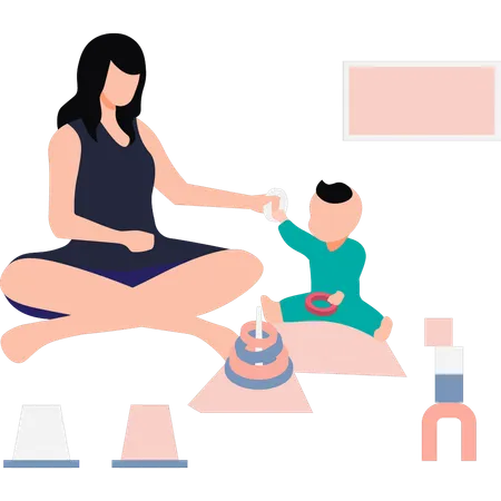 La mère joue avec bébé  Illustration