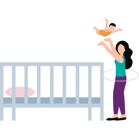 La mère joue avec bébé  Illustration