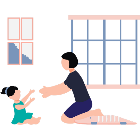 La mère joue avec son enfant  Illustration