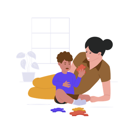 Mère jouant des jouets avec son fils  Illustration