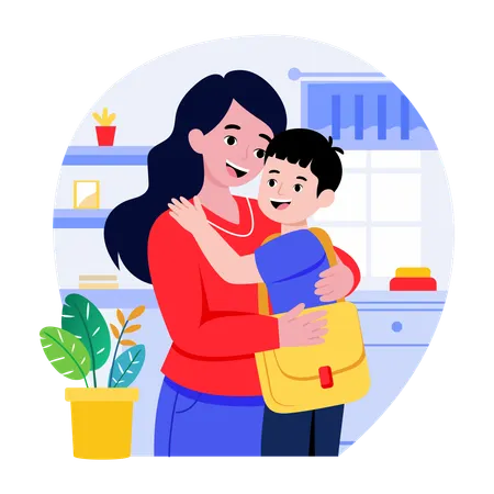 Une mère montre de l'amour à son fils  Illustration