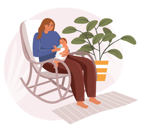 Mère nourrissant son enfant avec une bouteille de lait  Illustration