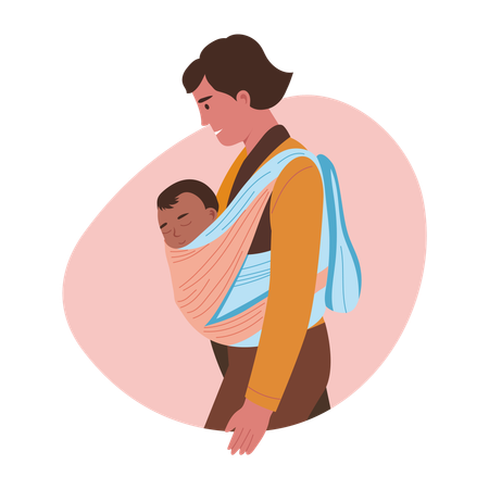 Mère portant son bébé dans un porte-bébé  Illustration