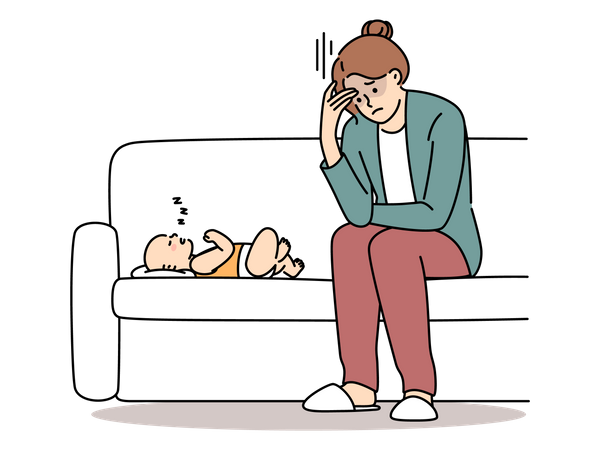 Mère se sent stressée à cause du bébé  Illustration