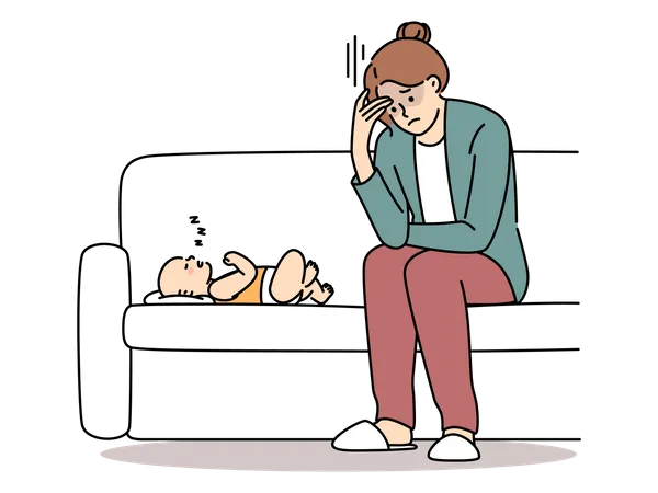 Mère se sent stressée à cause du bébé  Illustration