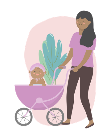 Mère sortant avec bébé  Illustration