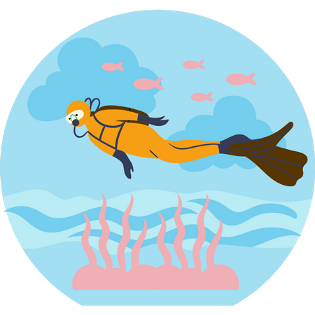 Mergulhador no oceano  Ilustração