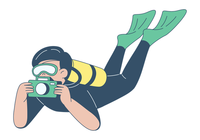 Mergulhador tirando fotos subaquáticas  Ilustração