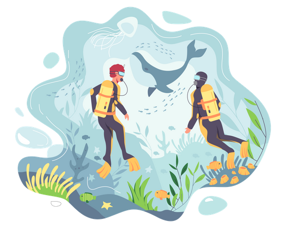 Mergulhadores no mar  Ilustração