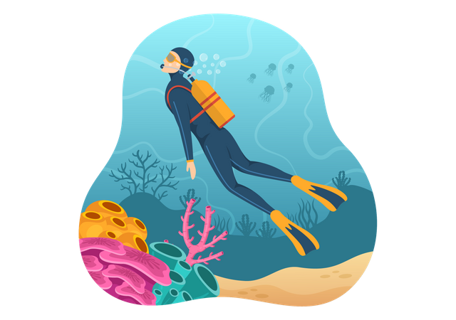 Mergulho com snorkel  Ilustração