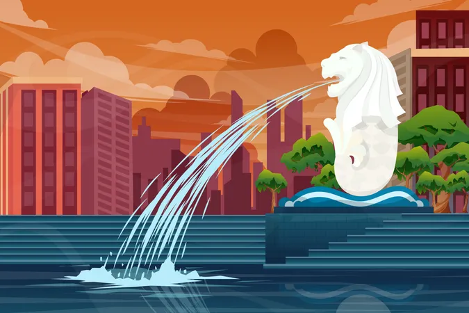 Merlion fountain in Singapore Illustration