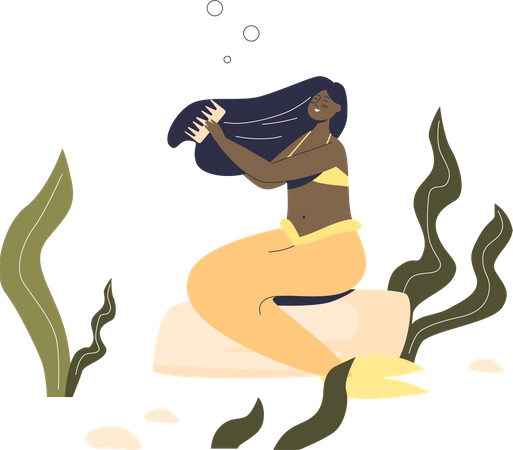 Mermaid brushing long hair  Illustration