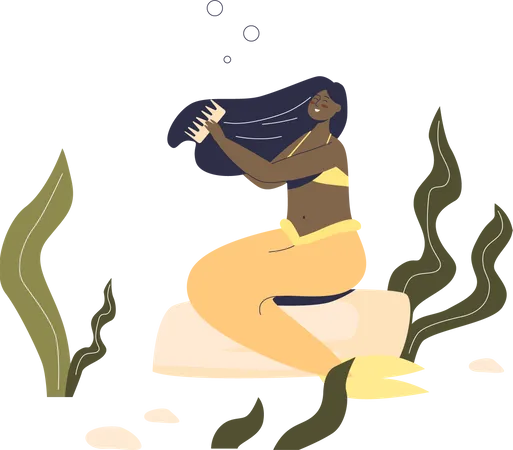 Mermaid brushing long hair  Illustration