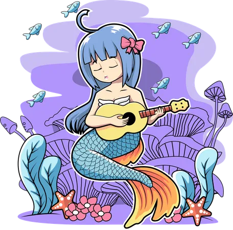 Mermaid Playing Guitar Illustration