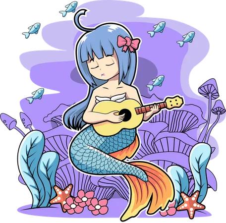 Mermaid Playing Guitar  Illustration