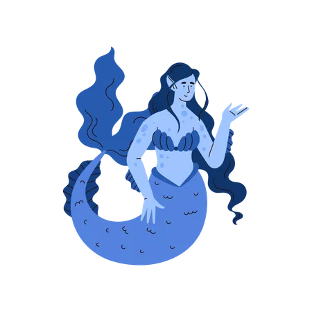 Mermaid Or Siren Mystery Underwater Fantasy Creature With Fish Tail And Long Hair Flat Vector Illustration Isolated On White Background Fantasy Mystical Mermaid Girl Illustration