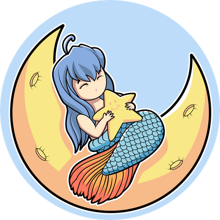 Mermaid sleep on the moon  Illustration