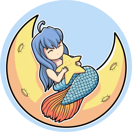 Mermaid sleep on the moon  Illustration