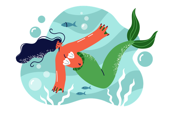 Mermaid swimming under ocean  Illustration