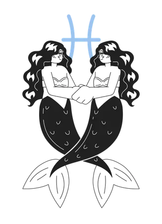 Pisces Zodiac Sign Monochrome Concept Vector Spot Illustration Mermaid Tails Entwining Hugging 2 D Flat Bw Cartoon Characters For Web UI Design Astrology Isolated Editable Hand Drawn Hero Image Illustration
