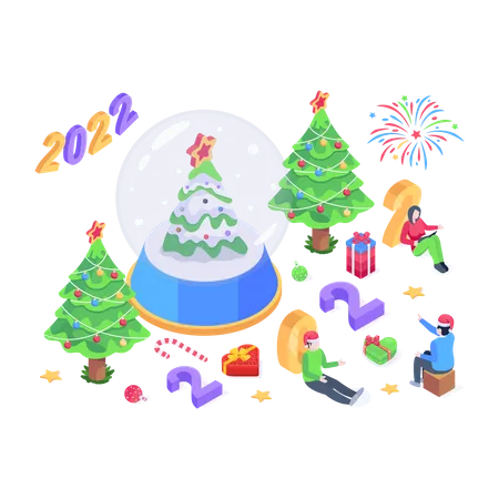 Isometric Illustration Of New Year Decorations Is Up For Premium Use Illustration