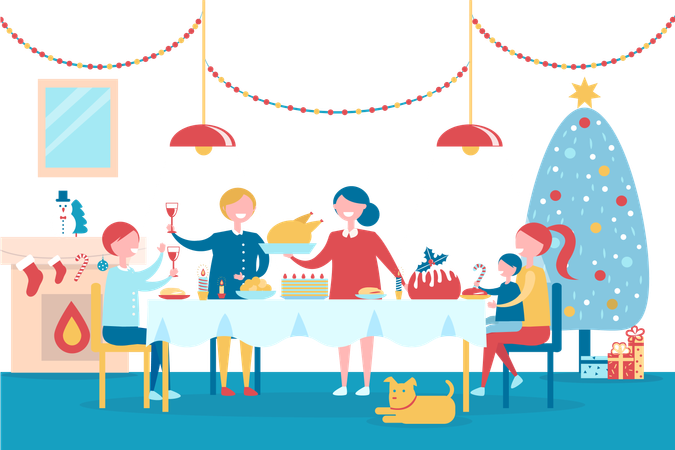 Merry Christmas and Happy New Year with Family  Illustration