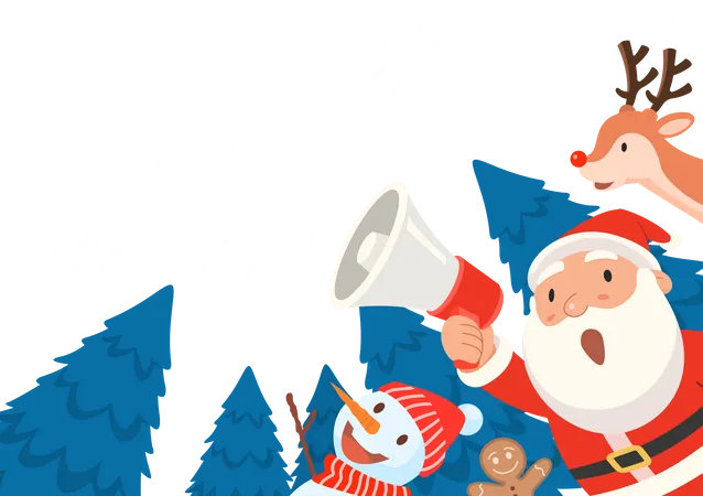 Santa Claus Holds A Megaphone And Announces Merry Christmas And Happy New Year Illustration