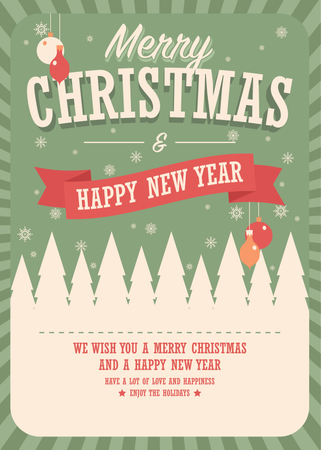 Merry Christmas card on winter background, poster design, vector illustration Illustration