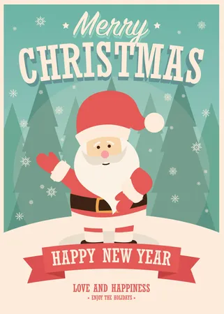 Merry Christmas card with Santa Claus on winter background, vector illustration  Illustration