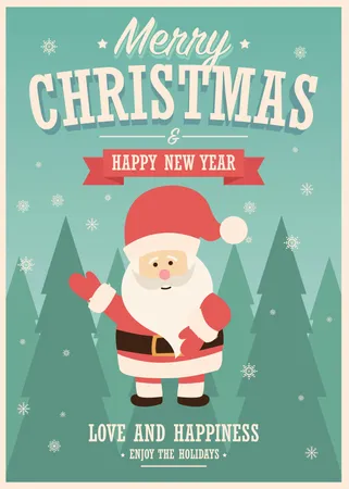 Merry Christmas Card With Santa Claus On Winter Landscape Background Vector Illustration Illustration