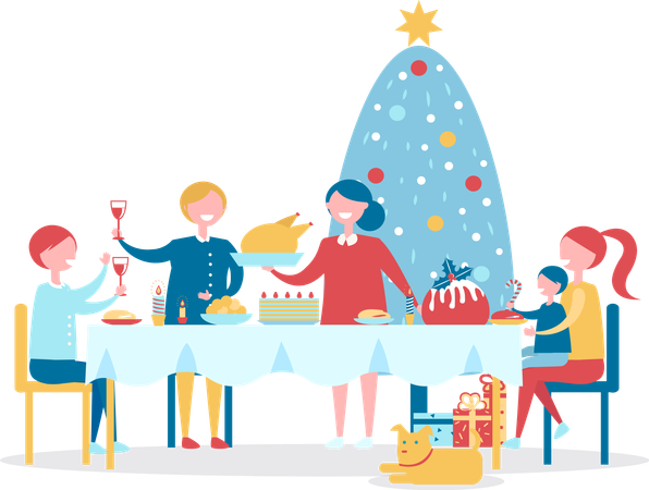 Merry Christmas Familys Dinner  Illustration