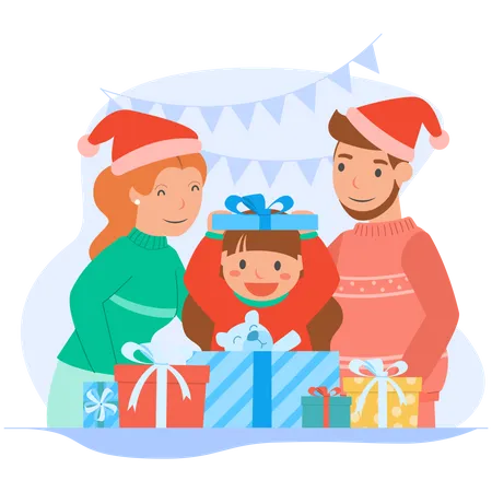 Merry Christmas And Happy New Year To Parents And Children Illustration