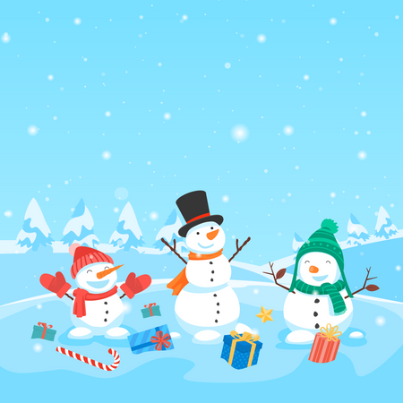 Merry Christmas greetings from snowmen Illustration