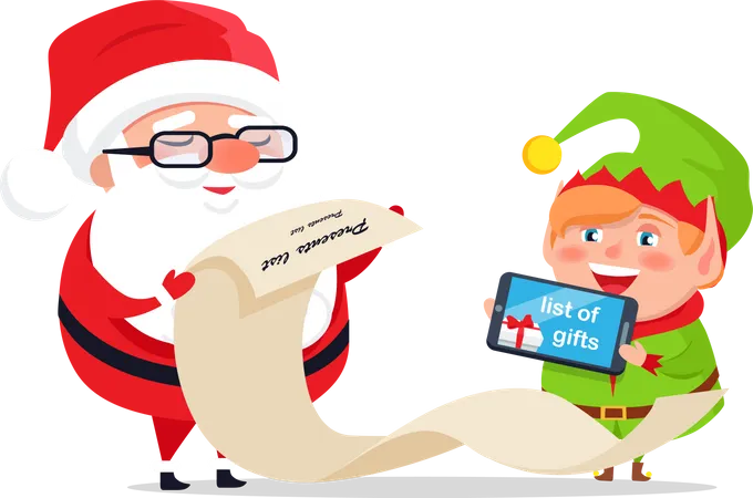 Merry Christmas, Happy New Year, Santa Claus Elf  Illustration