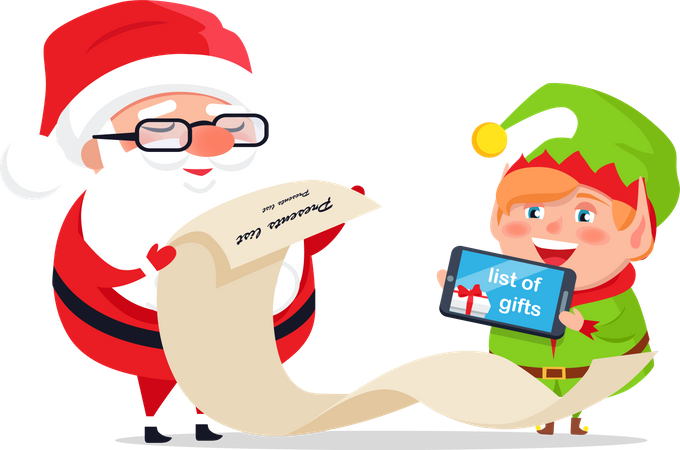 Merry Christmas, Happy New Year, Santa Claus Elf  Illustration