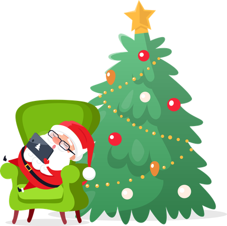 Merry Christmas Santa Claus on Armchair Sleeping  イラスト