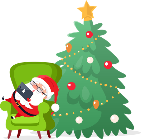 Merry Christmas Santa Claus on Armchair Sleeping  Illustration