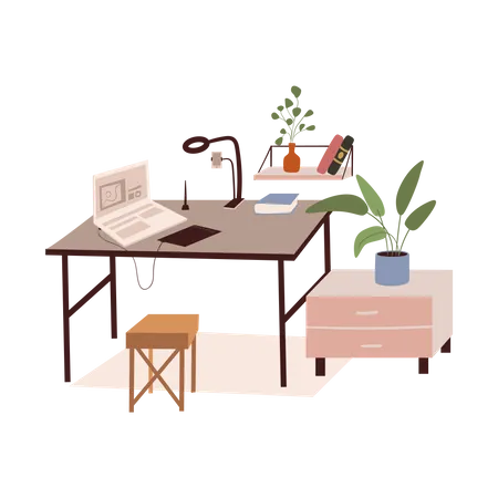 Mesa para computador de escritório  Ilustração