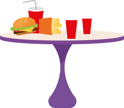 Mesa con comida chatarra  Ilustración