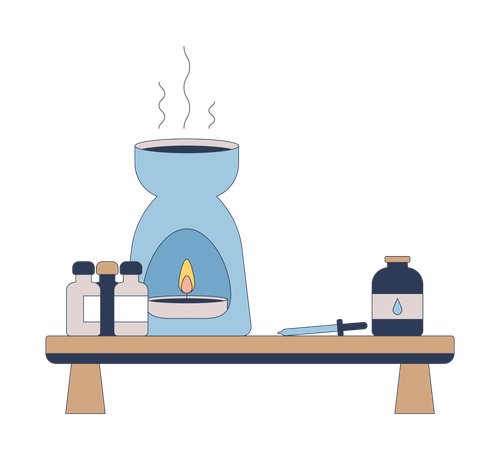 Mesa de aromaterapia com queimador de óleo  Ilustração